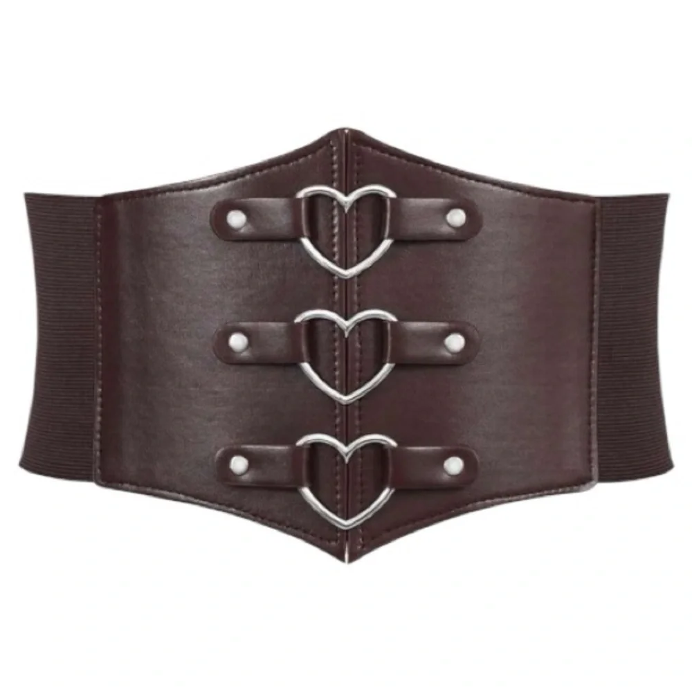 Plus Corset Belt Brown Heart Buckle Stretchy - Ren Faire Fairycore Cosplay 1X/2X